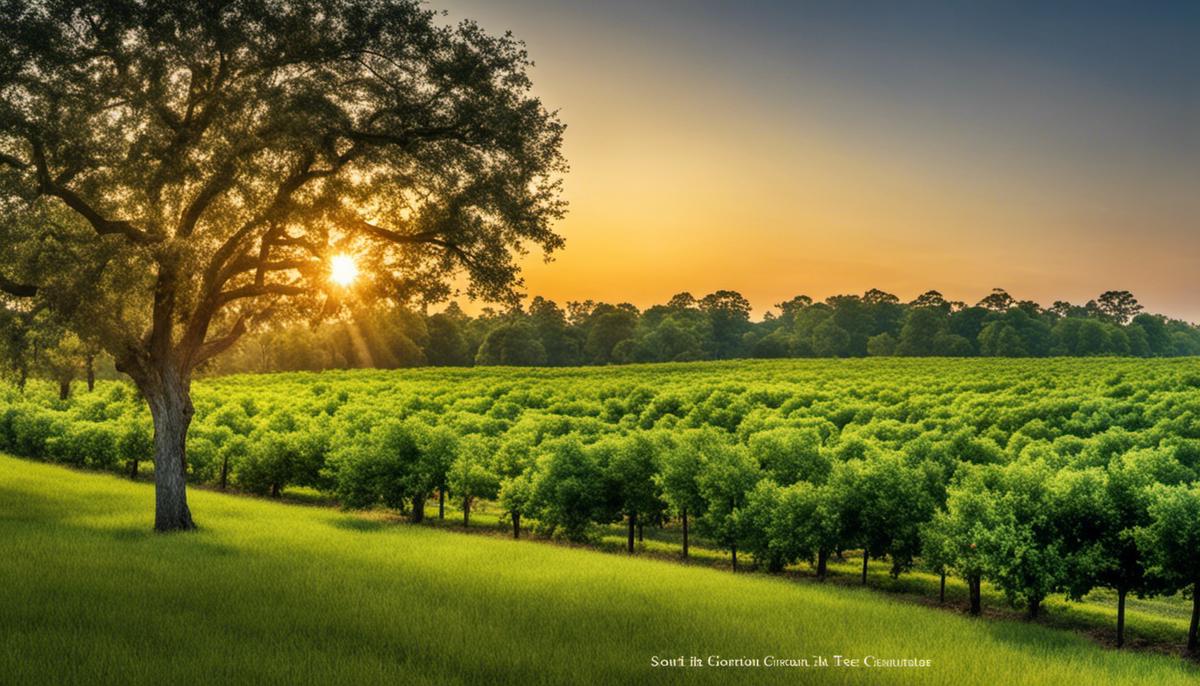 Image depicting the economic and ecological impact of fruit tree growth in South Carolina, showcasing the connection between agriculture, economy, and the environment.
